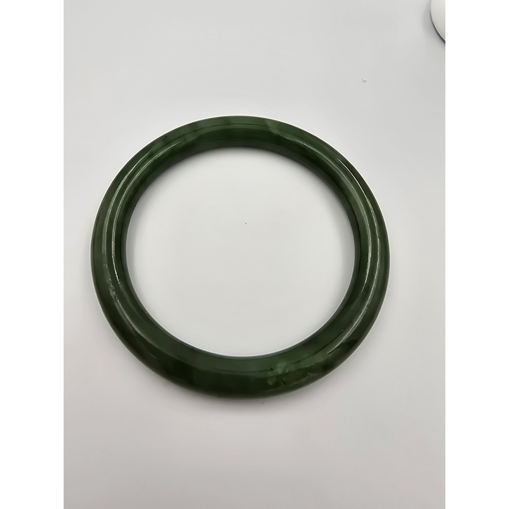 Natural Dark Green Nephrite Jade Bangle Bracelet 7.5" - Picture 6 of 10